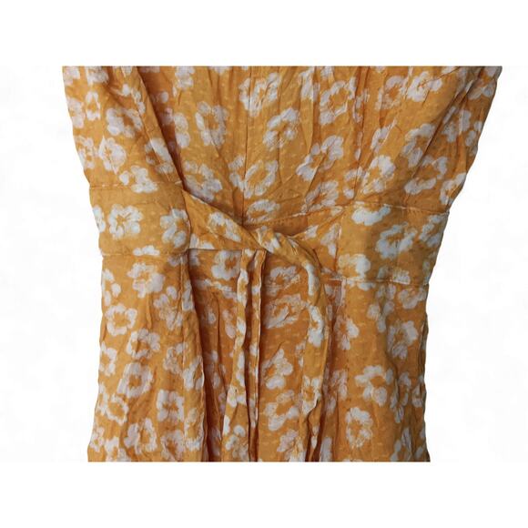 Lulus Floral Tie Back Mini Dress Yellow White V Neck Short Sleeve Size M - Picture 9 of 14